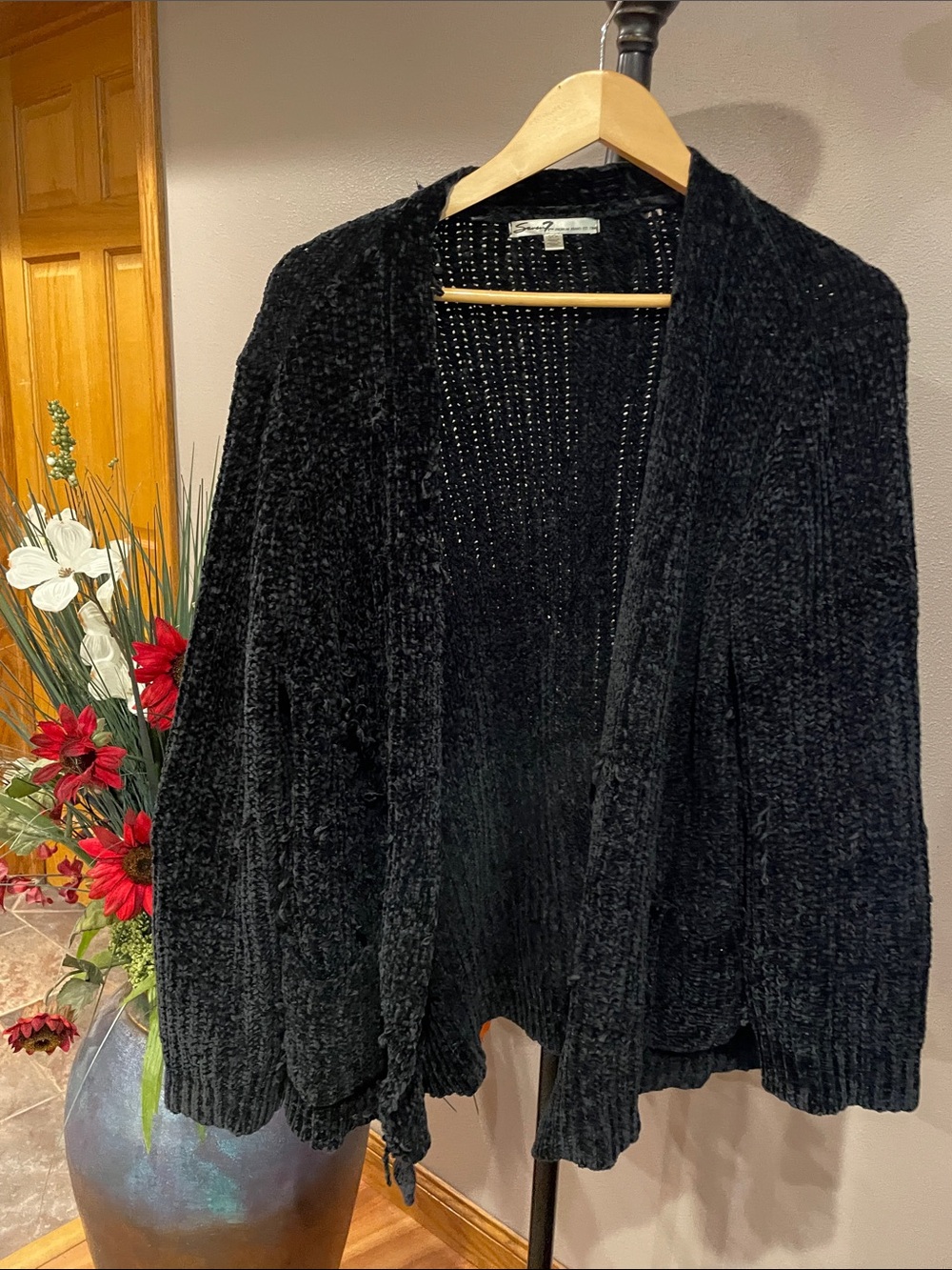 Seven7 Black Chenille Open-Front Cardigan